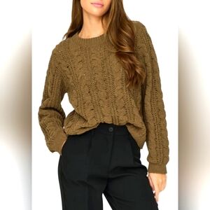 Moon & Madison Women's Cable Knit Sweater Forest Green Cotton/Acrylic Medium